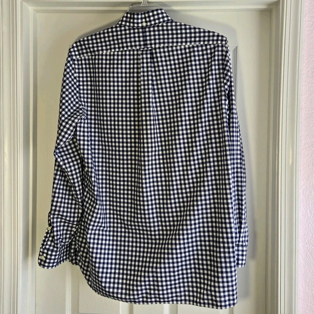 Polo Ralph Lauren Blue Gingham Check Men Size L 100% Cotton Stretch‎ Button Down